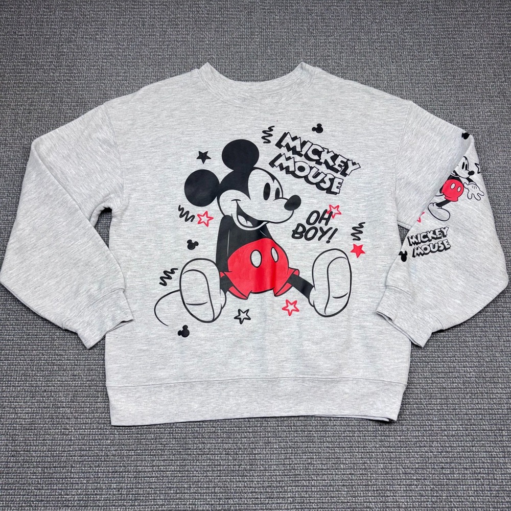 Disney Mickey Mouse Oh Boy Gray Graphic Sweatshirt Youth Medium 8-10 Fleece